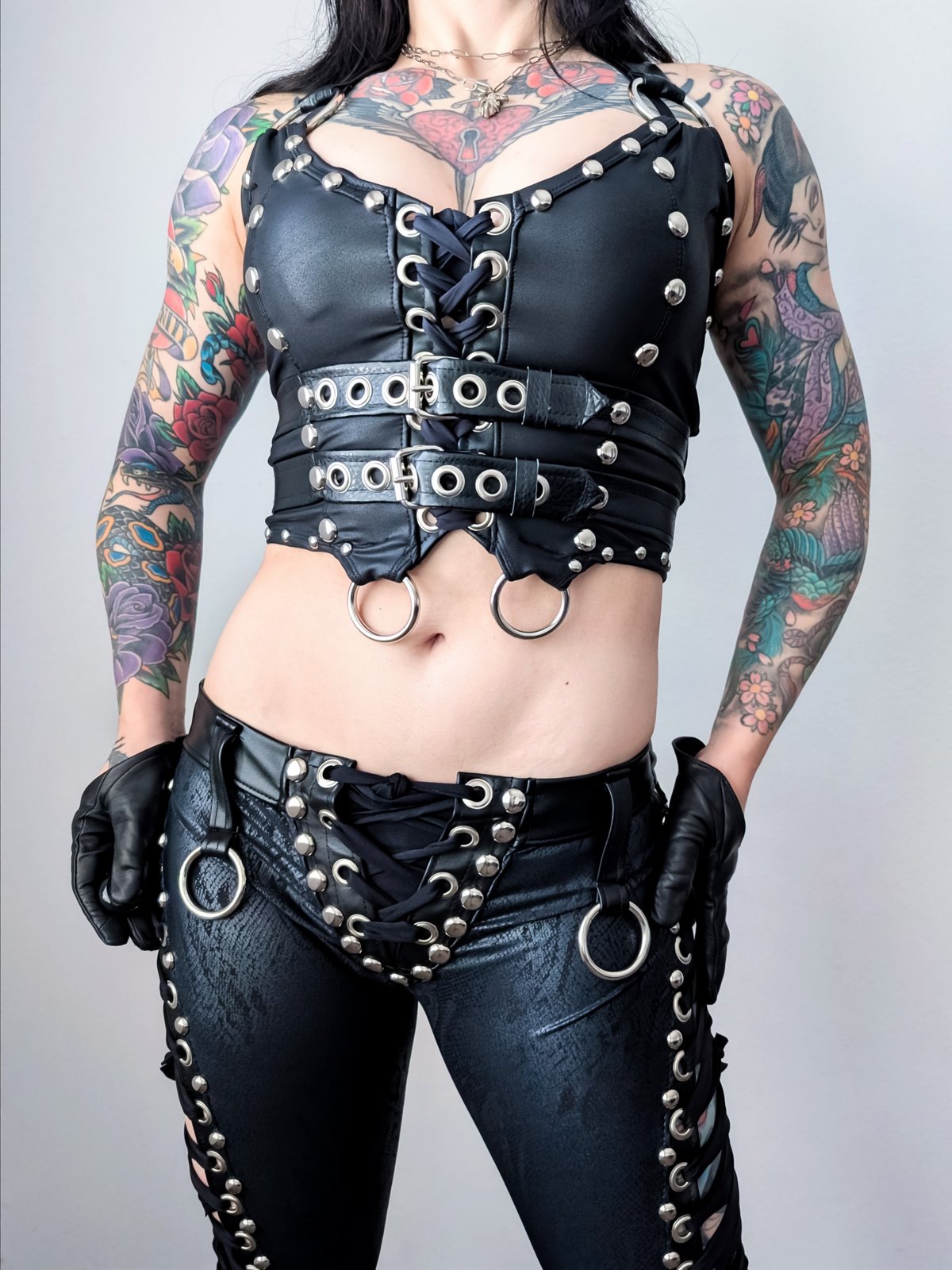 Black Leather Buckle Vest Top 