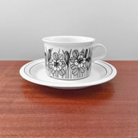 Image 1 of Arabia Finland Krokus Black and White Tea Cup with Saucer