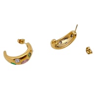 Image 3 of Inlaid Colored Cz 18K Gold Plated C-Shaped Earrings