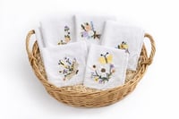 Image 3 of Handcrafted floral embroidered hankies in a set of 5, made from soft 11" x 11" cotton