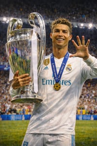 Cristiano Ronaldo Posing With His 5th Champions League Trophy
