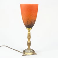 Image 4 of Lampe Art Nouveau en bronze et pâte de verre orange marmoréen 1920