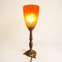Image 1 of Lampe Art Nouveau en bronze et pâte de verre orange marmoréen 1920