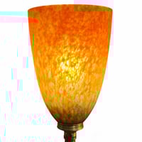 Image 6 of Lampe Art Nouveau en bronze et pâte de verre orange marmoréen 1920