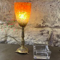 Image 2 of Lampe Art Nouveau en bronze et pâte de verre orange marmoréen 1920