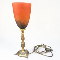Image 3 of Lampe Art Nouveau en bronze et pâte de verre orange marmoréen 1920