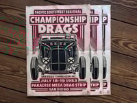 Image 1 of Paradise Mesa Championship Drags Linocut Print  FREE SHIPPING