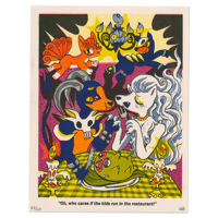 "Oh, who cares if the kids run in the restaurant!" Risograph print