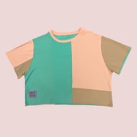 Image 1 of Teal, Taupe & Blush Pink Crop T-shirt