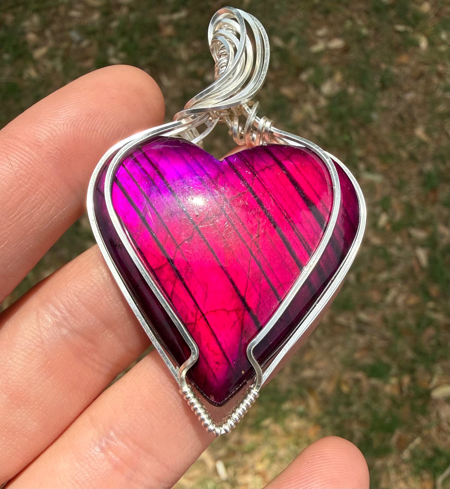Pink Coated Labradorite Heart