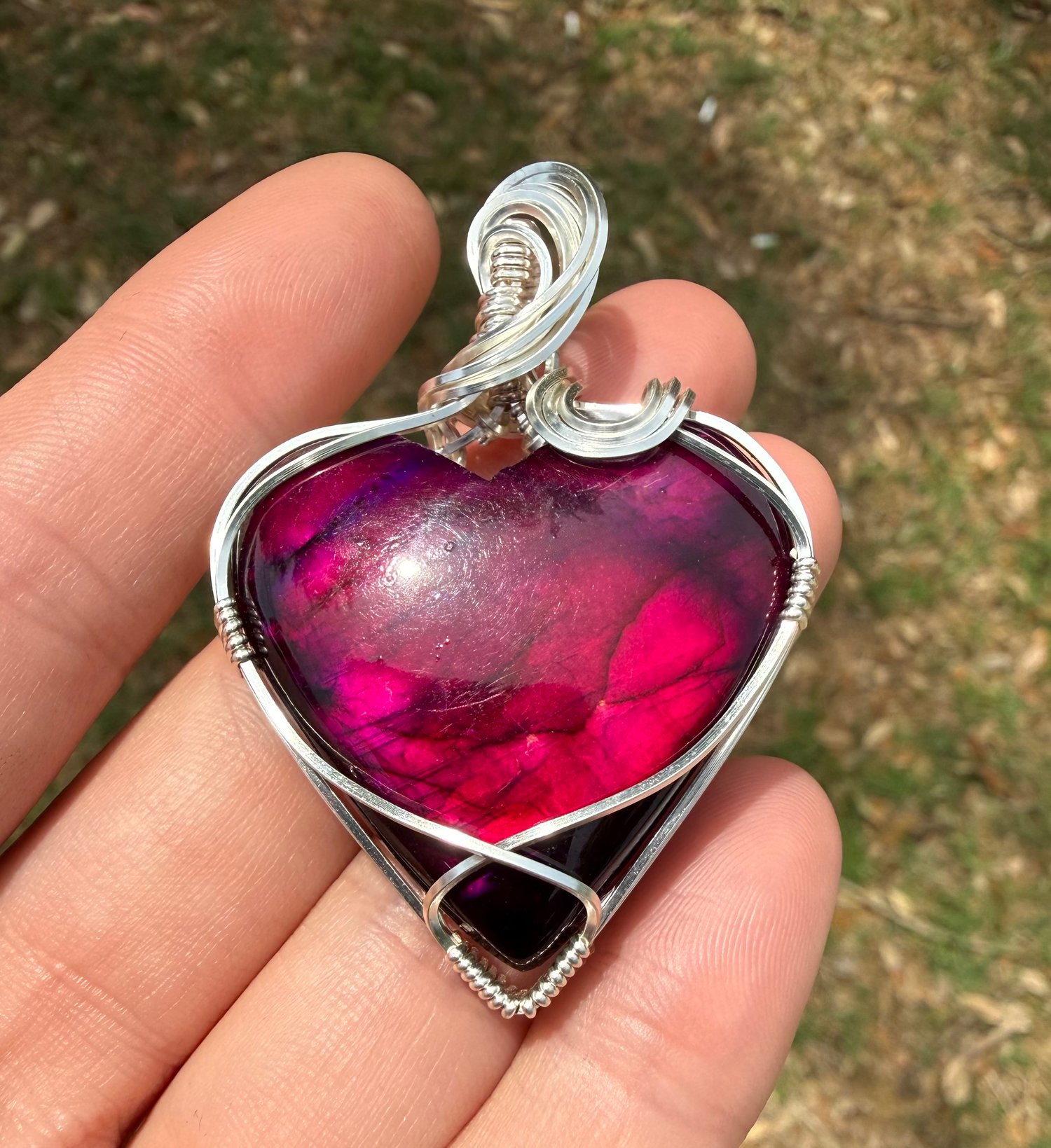 Pink/Purple Coated Labradorite Heart