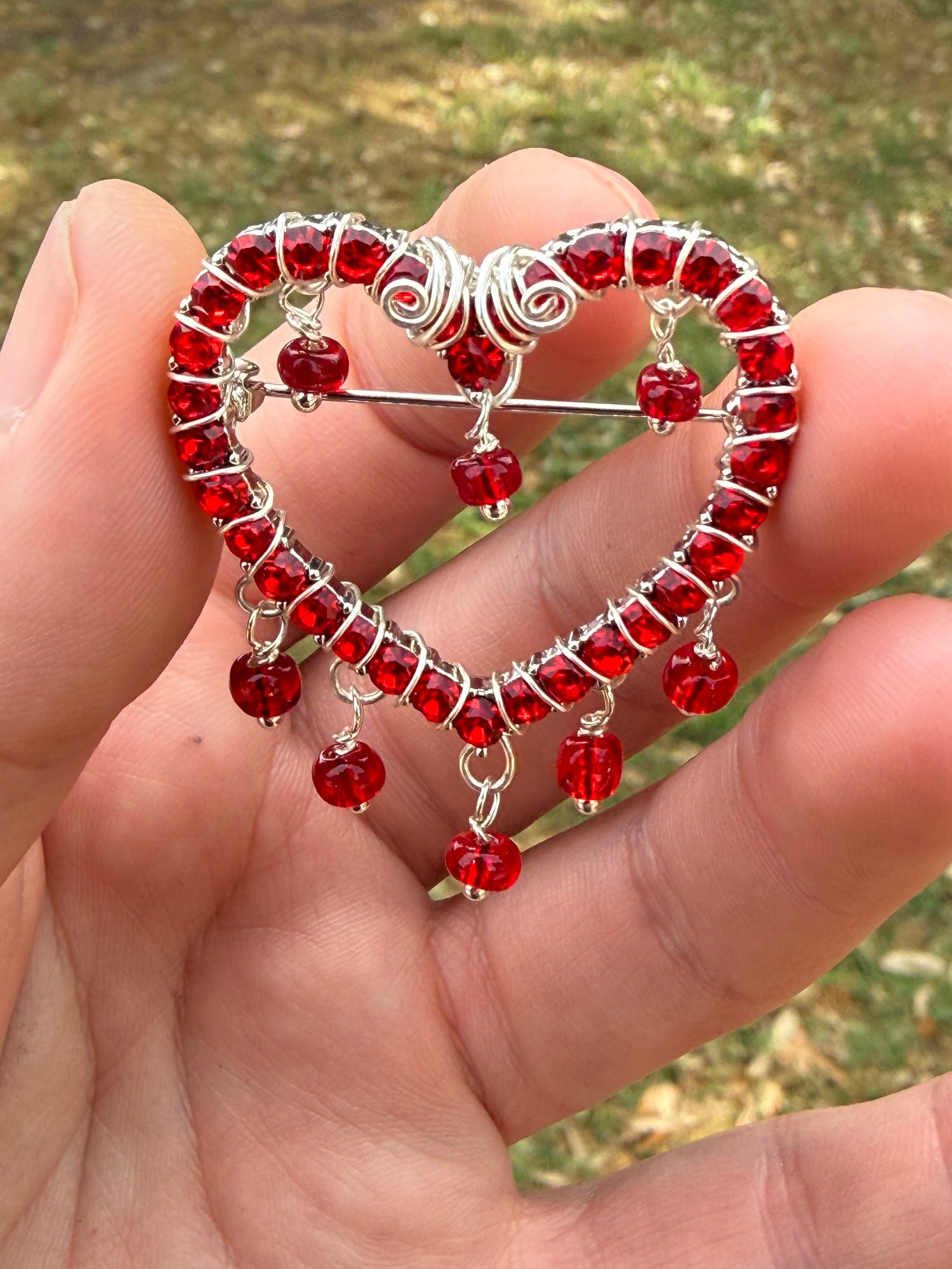 Wire Wrapped Heart Brooch
