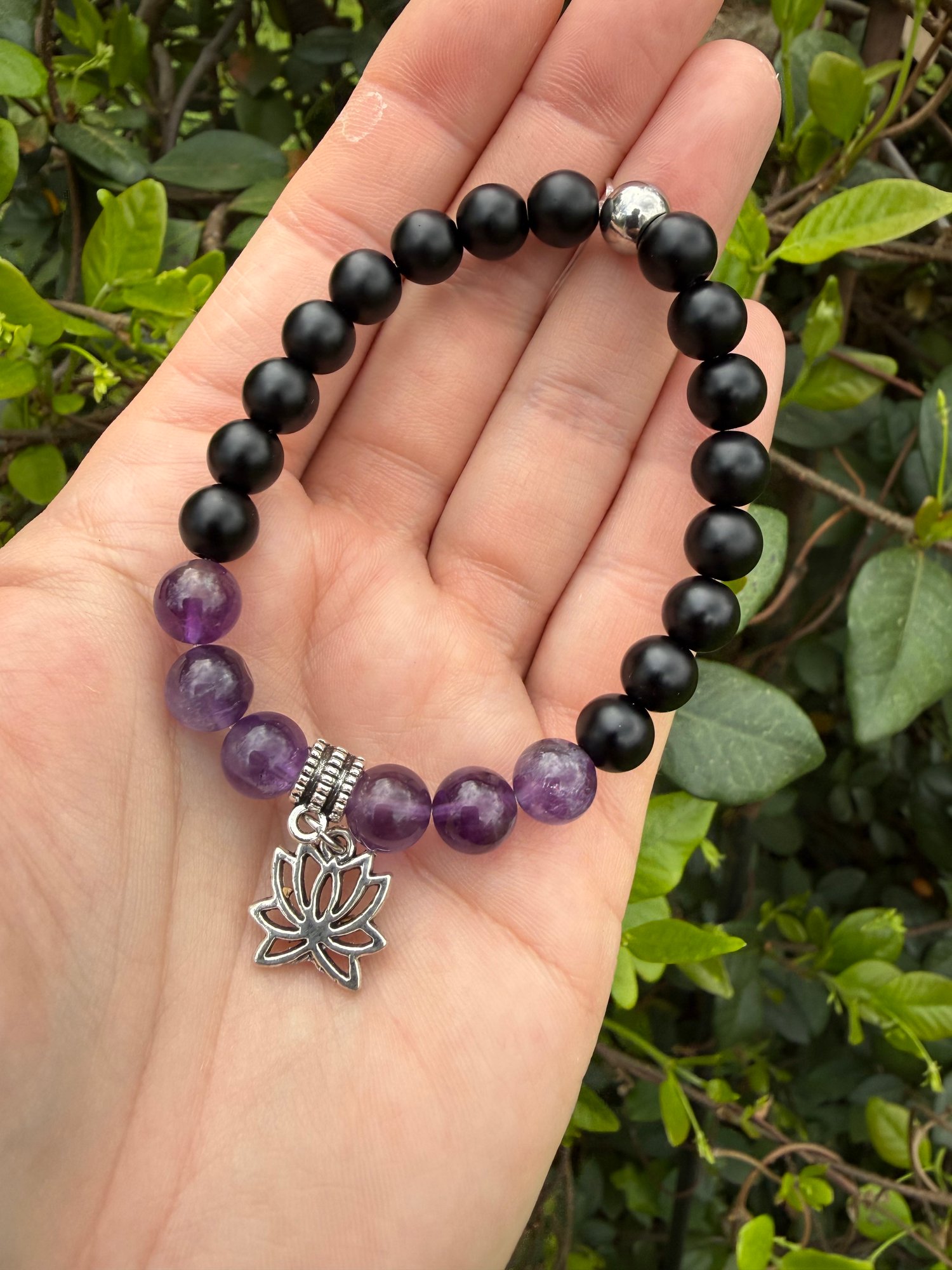 8mm AAA amethyst and matte obsidian stretch bracelet