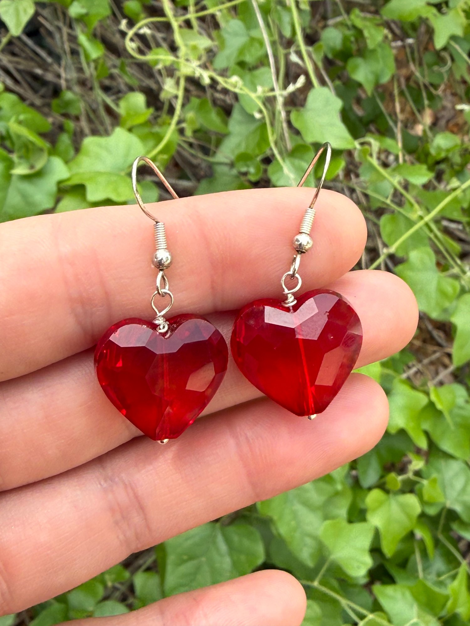 Faceted Glass Heart Earrings