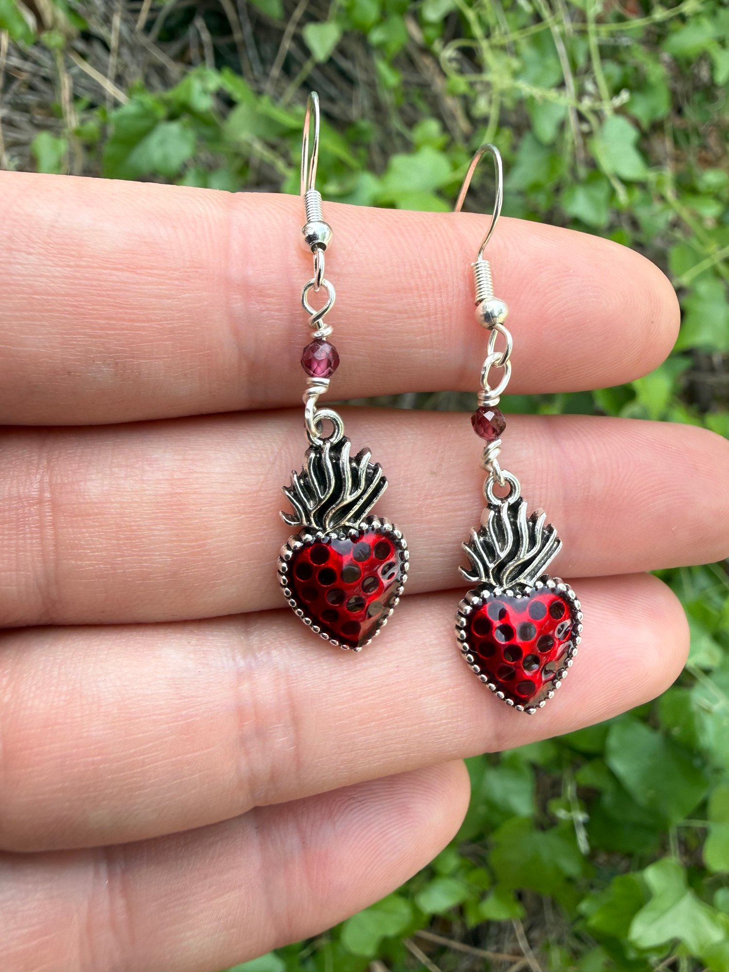 Garnet Heart Earrings