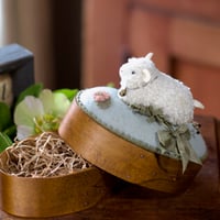 Image 2 of Lamb O Mine Pincushion box ~ Original Work ~ 4.5" x 6"