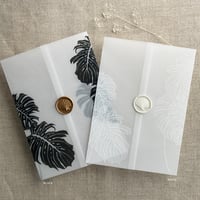 Image 4 of Monstera leaves printed vellum wrap for 5x7 card PACK of 10