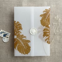 Image 1 of Monstera leaves printed vellum wrap for 5x7 card PACK of 10