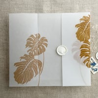 Image 2 of Monstera leaves printed vellum wrap for 5x7 card PACK of 10