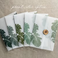 Image 7 of Monstera leaves printed vellum wrap for 5x7 card PACK of 10
