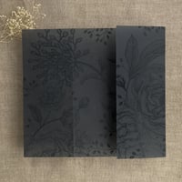 Image 2 of black vintage peony and berries printed vellum wrap for 5x7 card Pack of 10