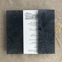 Image 3 of black vintage peony and berries printed vellum wrap for 5x7 card Pack of 10