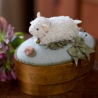 Image 3 of Lamb O Mine Pincushion box ~ Original Work ~ 4.5" x 6"