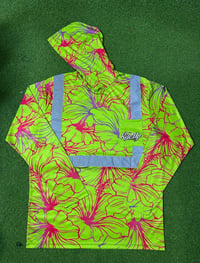 GREEN FLUORESCENT HIBISCUS HIVIZ HOODIE