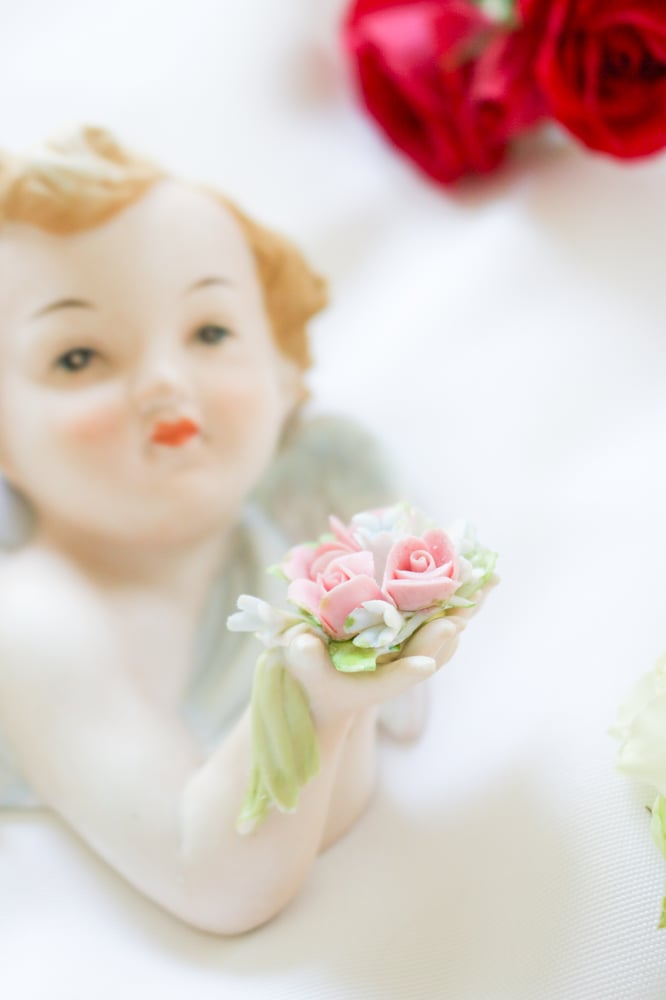 Image of Vintage 1960s Lefton Hand Painted Porcelain Wall-Mounted Cherub