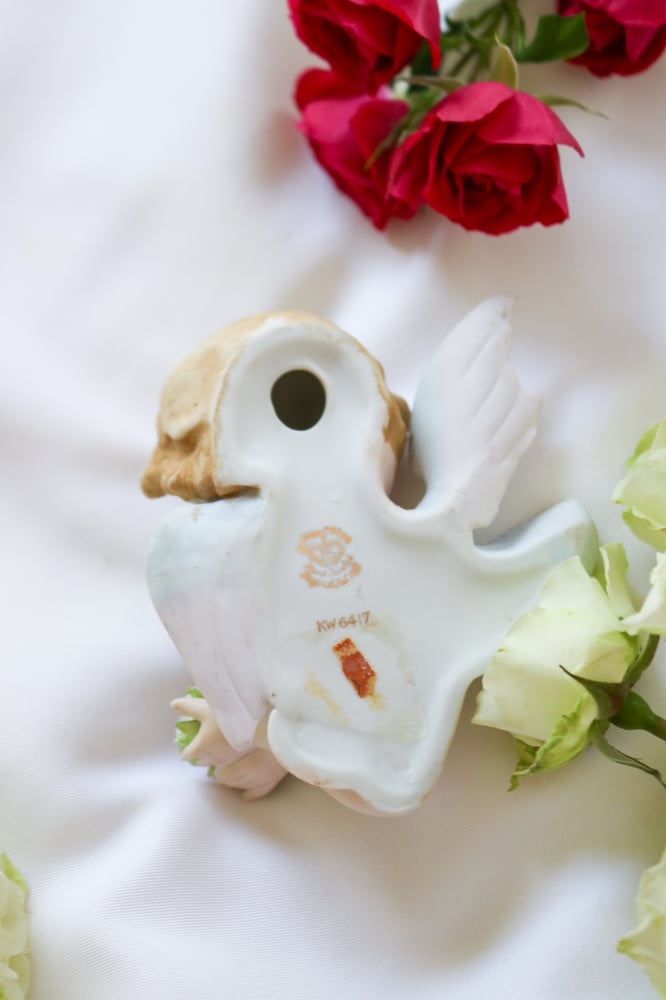 Image of Vintage 1960s Lefton Hand Painted Porcelain Wall-Mounted Cherub