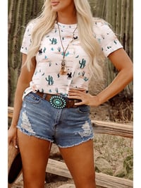 Image 2 of Western Cactus Print Short Sleeve Top