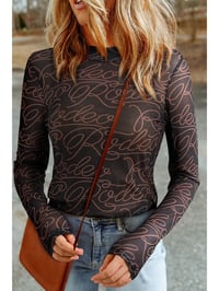 Image 2 of Western Printed Mock Neck Mesh Top