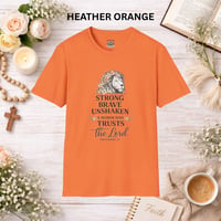 Image 5 of Faithful Lion T-Shirt — "Strong, Brave, Unshaken: A Woman Who Trusts the Lord" Christian Tee