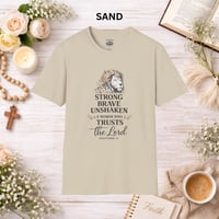 Image 8 of Faithful Lion T-Shirt — "Strong, Brave, Unshaken: A Woman Who Trusts the Lord" Christian Tee