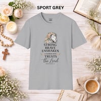Image 9 of Faithful Lion T-Shirt — "Strong, Brave, Unshaken: A Woman Who Trusts the Lord" Christian Tee