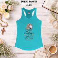 Image 3 of Faithful Lion Tank — "Strong, Brave, Unshaken: A Woman Who Trusts the Lord" Racerback Tank 