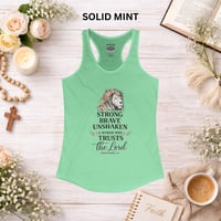 Image 4 of Faithful Lion Tank — "Strong, Brave, Unshaken: A Woman Who Trusts the Lord" Racerback Tank 