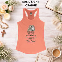 Image 5 of Faithful Lion Tank — "Strong, Brave, Unshaken: A Woman Who Trusts the Lord" Racerback Tank 