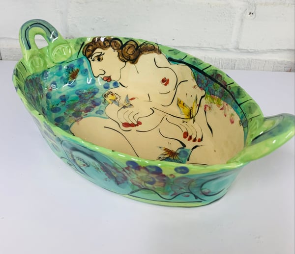 Image of Green dish with handles