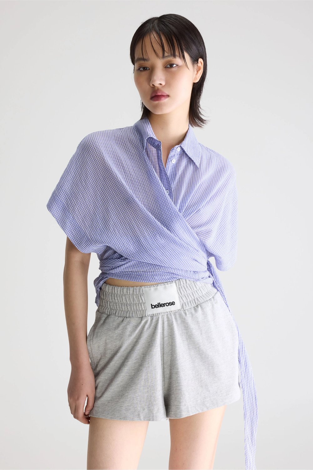 Image of 1-Blusa Coral anudada de cuadros Vichy 