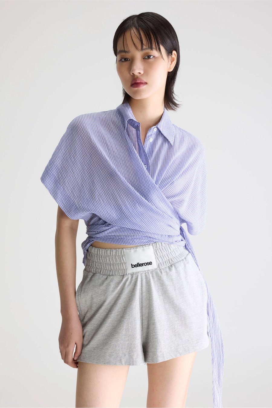 Image of 1-Blusa Coral anudada de cuadros Vichy 