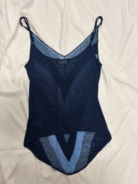 Image 2 of 2000s asymmetrical hem blue chevron sequin crochet cami top 