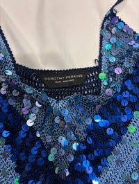 Image 3 of 2000s asymmetrical hem blue chevron sequin crochet cami top 