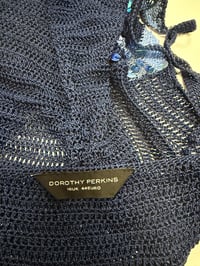 Image 4 of 2000s asymmetrical hem blue chevron sequin crochet cami top 