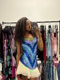 Image 6 of 2000s asymmetrical hem blue chevron sequin crochet cami top 