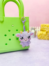 Image 2 of Chibi Lavender Cow Cute Bag Charm Plushie