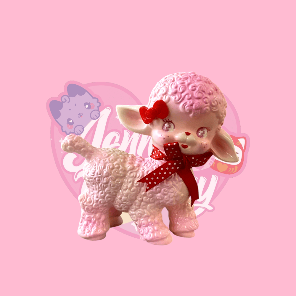 Image of Vintage Lamb pink red bow