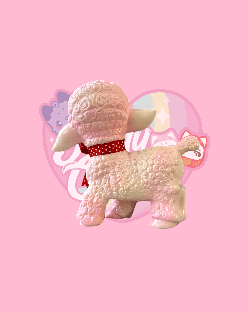 Image of Vintage Lamb pink red bow