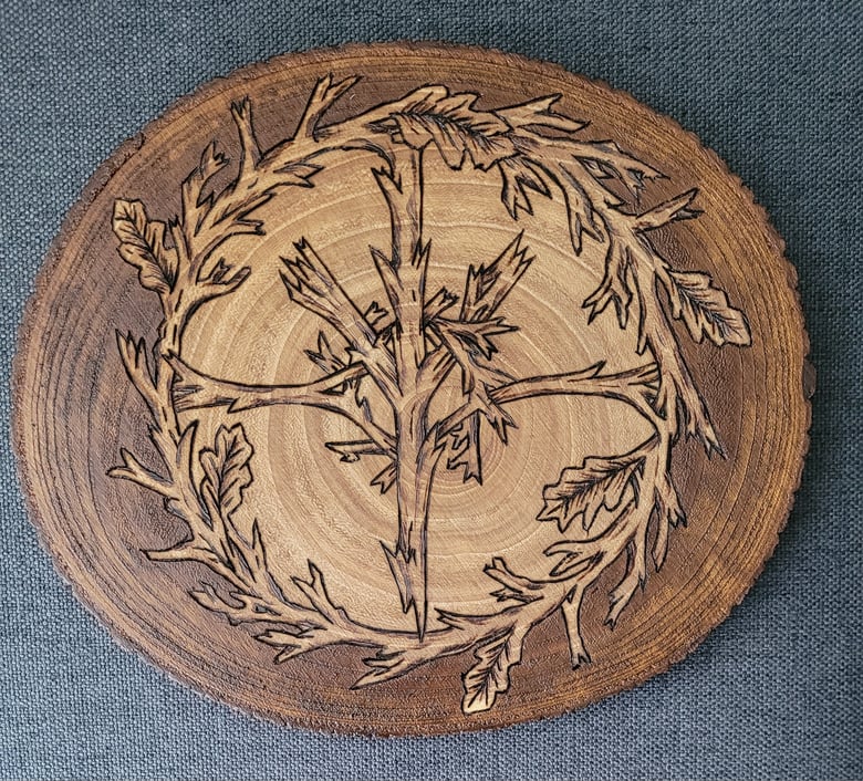 Image of Algiz wood burning piece.