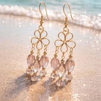 GOLD FLOWER WITH CLEAR BRONZE TEARDROP DANGLES